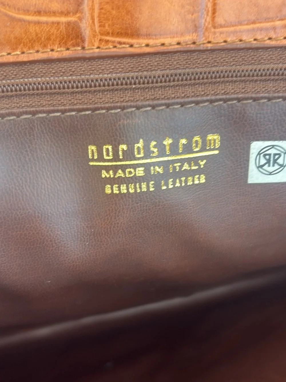 Women's Vintage Nordstrom Croc-Embossed Leather Tote Bag in Cognac